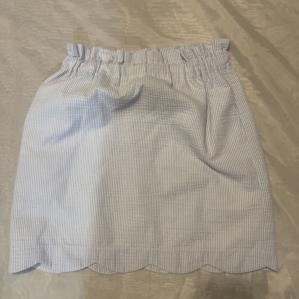 Lauren James Seersucker Striped Skirt Scalloped Hem Pockets Elastic Waist small